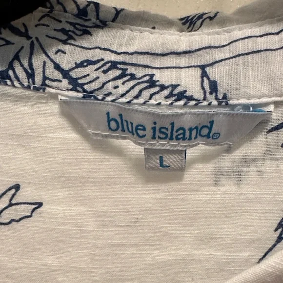 Blue Island White Button-Down with Navy Palm Design 100% Cotton Lightweight Lrg - Picture 2 of 7